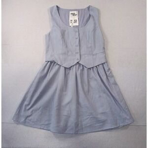 Paper Heart Dress Womens Small Linen Dress Button Front Sleeveless Vest Blue